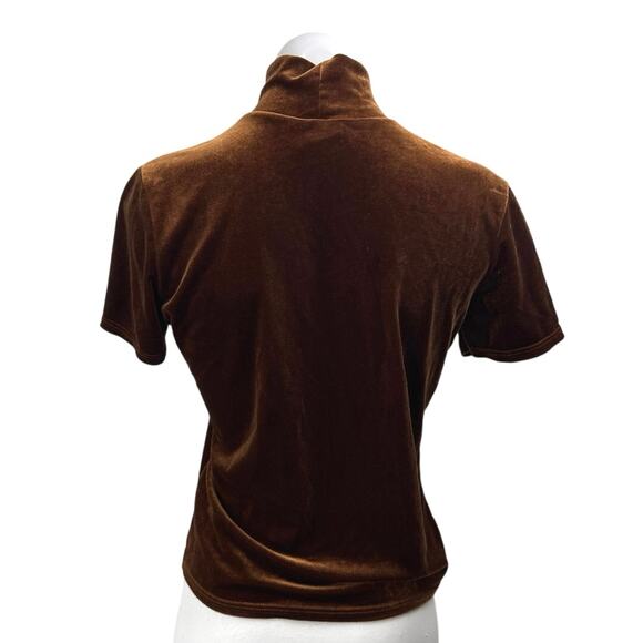 Azzura Brown Velvet Velour Short Sleeve Turtlenec Blouse T Shirt Tee Top Size M - Picture 2 of 4